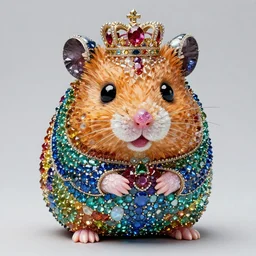 super cute hamster sculpture made of individual rainbow gems, getty museum, the louvre, crown jewels, gem face, gemstone nose, portrait, made of large rainbow gems, huge ornate gemstones, ruby sapphire emerald opal onyx, artgerm, realistic, roger deakins, annie liebovitz, jewelry hamster