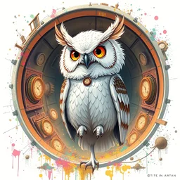 anthropomorphic!!! wise wealthy white - owl travels through time via steampunk portals, pixiv fanbox, dramatic lighting, maximalist pastel color palette, splatter paint, pixar and disney exploded - view drawing, graphic novel by fiona staples and dustin nguyen, peter elson, alan bean, wangechi mutu, clean cel shaded vector art, trending on artstation