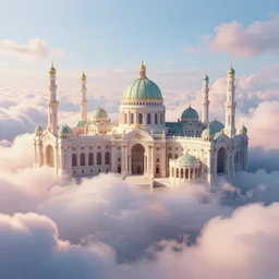 beautiful digital illustration of a Byzantine palace in a sea of clouds, fluffy pastel clouds, establishing shot, cinematic, architecture, concept art, deviantArt, artsation, artstation HQ, HD, 16k resolution, smooth, sharp detail, amazing depth, octane, finalRender, Unreal Engine