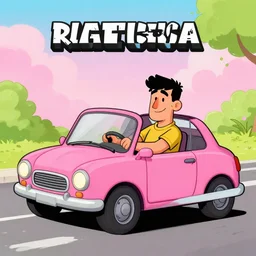 a cartoon of a man driving a pink car, an album cover by rodolfo escalera, trending on instagram, sots art, wallpaper, artwork, art on instagram