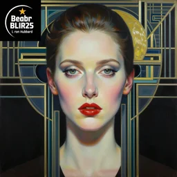vaporwave l ron hubbard art deco portrait, an ultrafine detailed painting by rafal olbinski, thomas cole, behance contest winner, pop surrealism, detailed painting, very detailed, minimalist, skeuomorphic, airbrush art