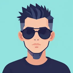 flat portrait art of an beautiful stylish beautiful male punk robot wearing oversized euro sunglass visor, shaded, full of colour, trending on artstation, 4 k, focused, vector, by patrick nagel, simple bold clean lines