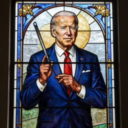 a stained glass window depicting joe biden as a god, 4 k, highly detailed