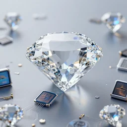 inside a dream of a diamond scattered with computer circuitry and led displays, yellow water-cooling coolant, trending on artstation, digital art, octane render, ray-tracing, 4k desktop background