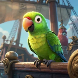 gameplay screenshot of a parrot on a pirate ship, sea of thieves, unreal engine digital painting, volumetric light, intricate, sharp, focus, bloom, illustration, highly detailed, concept art, matte, ruan jia, randy vargas, greg rutkowski