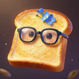 epic professional digital art of a bread toast!!!! wearing 👓  and a blue flower, best on artstation, cgsociety, wlop, cosmic, epic, stunning, gorgeous, much detail, much wow, masterpiece, backlight