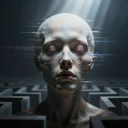bright expressive portrait of the digitally glitched soul, dramatic lighting, lonely, self-hatred, god rays, edges, universal background, backlight,  soft diffusion, facial expression, chiaroscuro, character, atmospheric lighting, motion design, by Beksinski, maze, sharp focus, deviantart, irridescent, intense knowledge, masterpiece, paradox, portrait of a soul