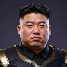 a full character portrait of kim jong un as thanos, the pixar adaptation, with same hairstyle, hyper detailed, digital art, trending in artstation, cinematic lighting, studio quality, smooth render, unreal engine 5 rendered, octane rendered