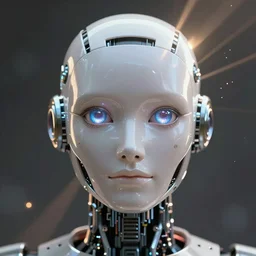 magical robot head, artificial intelligence, highly detailed, digital painting, smooth, sharp, beautiful face, expressive eyes, rays of light, particles light, award winning art by kuvshinov ilya