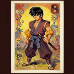 1 9 8 9 retro game poster. kenku samurai. cozy. character class. drew struzan. keith parkinson. oil on canvas
