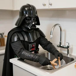 Darth Vader working as a plumber under a kitchen sink