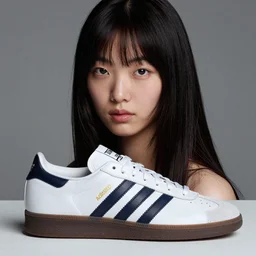 ektachrome, youthful asian demure, exquisite features, feminine cut, frontiers in flight adidas leather, bruce weber