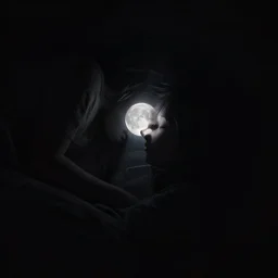 darkness..., hyperrealistic render with very extreme intricate details..., complete darkness with a single!! ray of moonlight!! on a sleeping girl's face by wlop, silhouette!!, rim lighting, complete void!!