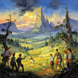 fantasy landscape, gorgeous lighting by kim jung giu weta studio, mucha, bautista and norman rockwell and greg rutkowski and tom bagshaw and james gurney and lucasfilm