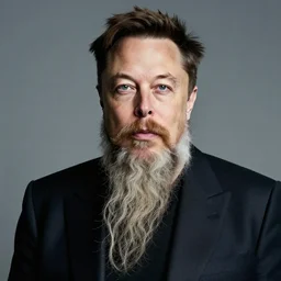 old elon musk with long mustache and epic beard, 5 0 mm, studio lighting