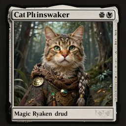a female elderly cat plainswalker druid, magic the gathering card art, lowbrow, matte painting, highly detailed, in the style of mark ryden