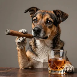 dog holding a cigar and a glass of whiskey! Hight detailed Digital art