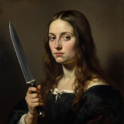 A painting of Greta Thunberg with a knife, dramatic lighting, painted by Caravaggio