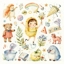 a beautiful watercolor painting with lots of exciting things happening