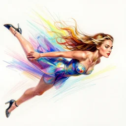 colorful sketch, ultra detailed, fashion, magic, beautiful woman, similar to margot robbie flies into space, snake, surreal, in style of jean - michel basquiat, trending on artstation