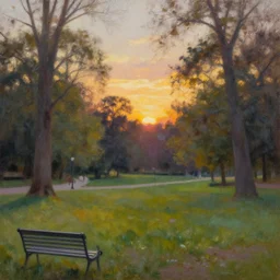 A beautiful park at sunset Oil painting  by Michelangelo