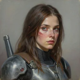 portrait of a woman with a large obvious scar across her cheek, wearing femshep mass effect armor, Alexandria's genesis, chin-length hair, bored, illustration, soft lighting, soft details, hyper realism, high detailed, painting oil on canvas by mark arian by artgerm, trending on artstation, 4k, 8k, HD
