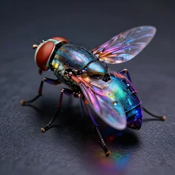 cybernetic housefly, genetically enhanced, multicolored lighting, prominent circuitry