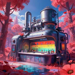 a beautiful ultradetailed highly detailed architecture industrial architecture building kitchen by toyo ito, nature vaporwave forest infrared reclaimed by nature laser thermal vision scumm bar poppy atlantis lightpaint synthwave dieselpunk retro dramatic lighting anime partly sunny nightsky water, archdaily, wallpaper, highly detailed, trending on artstation.