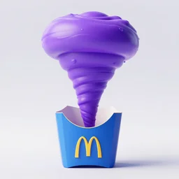3D render of purple tornado inside of a blue mcdonalds