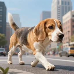gigantic 1 0 0 metres beagle walking over a city, epic scale