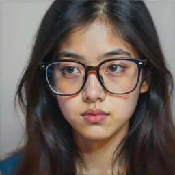 a modern painting of a nerdy young woman from hyderabad with big glasses in the style of tim bradstreet, sharp focus, realism, intricate detail