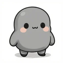 kawaii gray petite happy boulder with stubby arms and legs, video game concept art, sketch by psdelux