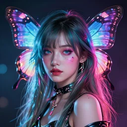 cyberpunk butterfly neon girl, by weta fx, by wlop, majestic look, octane