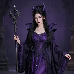 professional photograph of a real - life beautiful elemental dark witch with ornate purple and black robes and staff. extremely detailed. 8 k