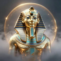 a portrait of a aquatic metal shiny glowing egyptian in heaven, circular, foggy, unreal engine, octane render, digital art.