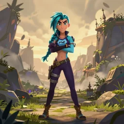 Jinx league of legends in the style of Arcane animation, artstation, by concept artist