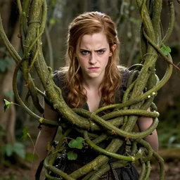 angry emma watson entangled and stuck in giant vines