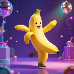 dancing banana happy in a 7 0 s disco colorful lights