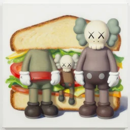 sandwhich by shusei nagaoka, kaws, david rudnick, airbrush on canvas, pastell colours, cell shaded, 8 k