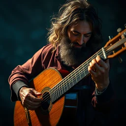 5 5 mm portrait photo of vasco rossi playing the lute. magical atmosphere. art by greg rutkowski. highly detailed 8 k. intricate. lifelike. soft light. nikon d 8 5 0.