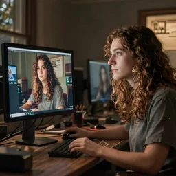 A person using a computer watching themselves use a computer watching themselves use a computer