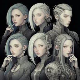 cyberpunk creatives, thinking about big ideas, beautiful, detailed portrait, intricate complexity, cell shaded, 4 k, concept art, black and white, by wlop, greg rutkowski