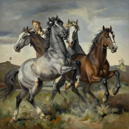 horses entangled by jenny saville and peter mohrbacher, jumping, running, struggle, wide eyes, motion, guernica