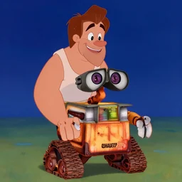 single 2d character combined of Dysney's Ralph and Pixar's Wall-e, drawn in the style of 90s Disney animation, cell shading, digital painting, Dave Rapoza