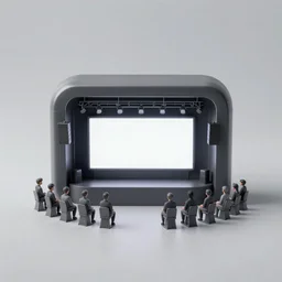 digital concept art of a very small!!! dark valorant show venue with a large bright screen in front of twenty people, grey, realistic, octane render, high detail, environment, sharp focus, artstation