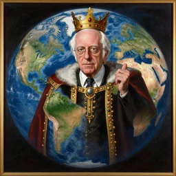 a renaissance painting of Bernie Sanders, he is the king of the world, most expensive art on the planet.