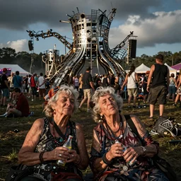 grannies at the metal festival very very drunk