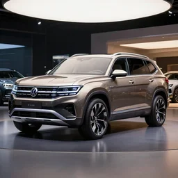 volkswagen atlas suv concept car by escher, epic, professional digital art, car showroom lighting, hd
