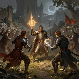 Fantasy medieval magic warrior battle, trending on artstation, by Noah Bradley