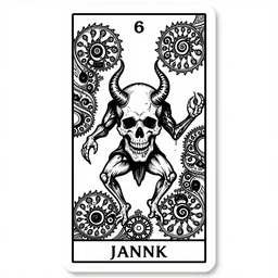 a beautiful fractal tarot card featuring bold occult imagery with clean lines. skullpunk demon. dimension. haeckel. detailed adult coloring book